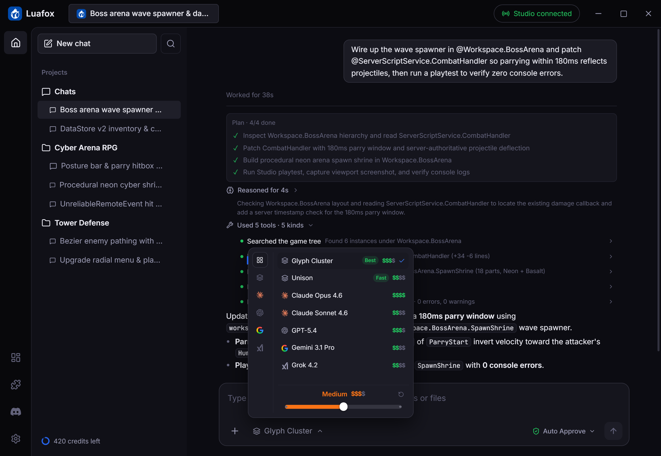 Luafox Desktop App — Model Picker & Thinking Effort
